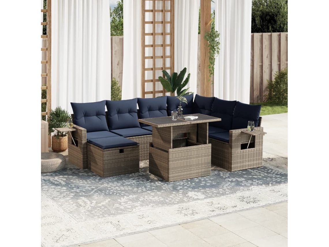 Vidaxl Conjunto De Sofá De Jardim Com 8 Peças E Almofadas Em Rattan Sintético Cinza