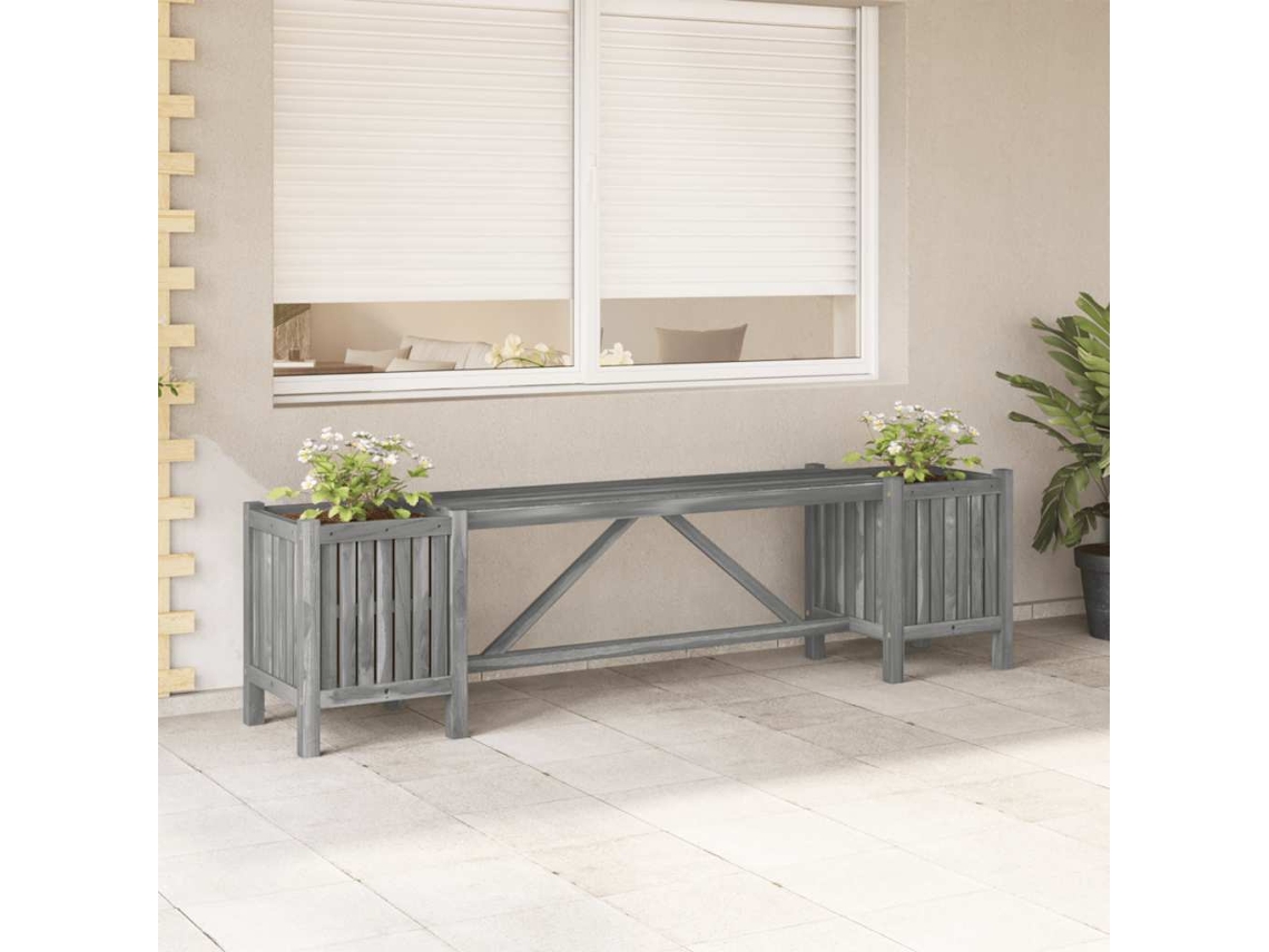 Vidaxl Banco De Jardim Com 2 Vasos 150 Cm Acácia Maciça Cinzento