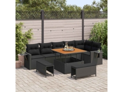 Vidaxl Conjunto De Sofá De Jardim 11 Unid. Preto Vime Pe