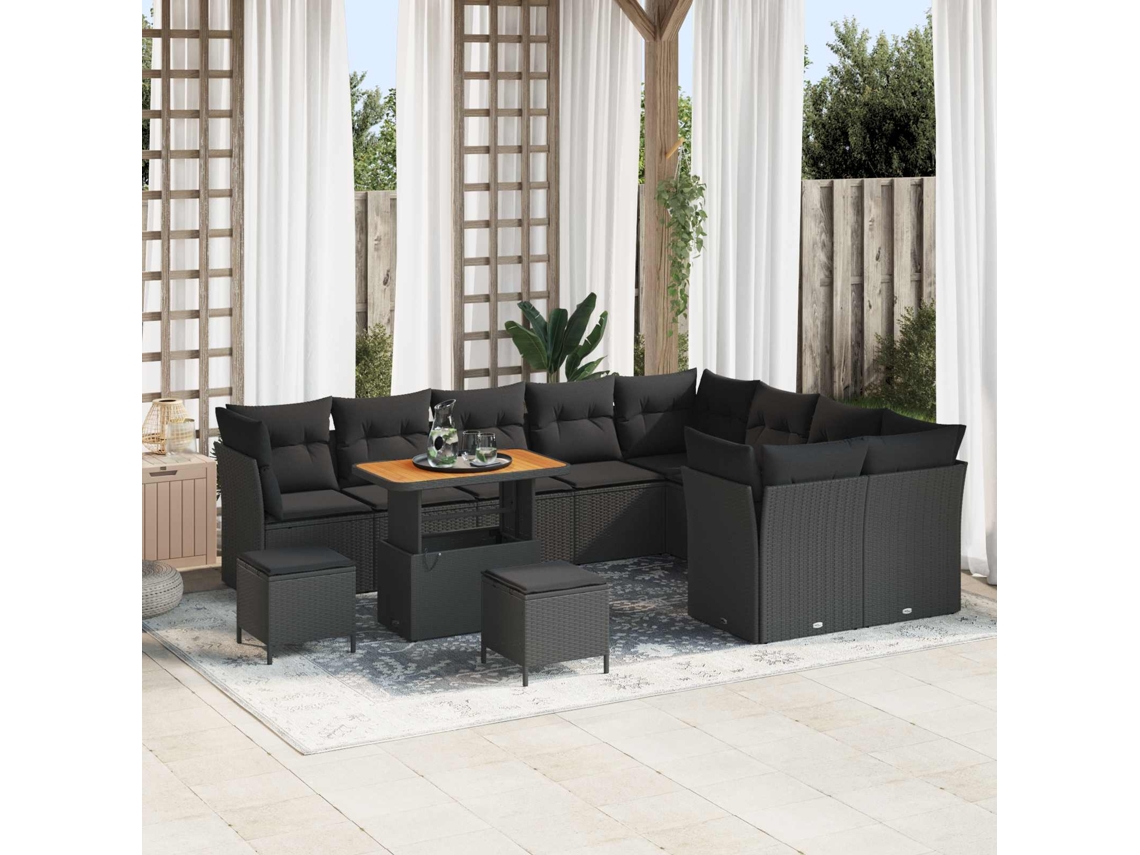 Vidaxl Conjunto De Sofá De Jardim 12 Unid. 9-número De Lugares Preto