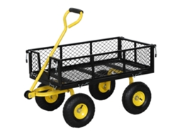 Carrinho De Jardim Carga 200 Kg Com Paineis Laterais Desmontáveis Guiador Giratório 180° E 4 Rodas De Borracha Preto E Amarelo