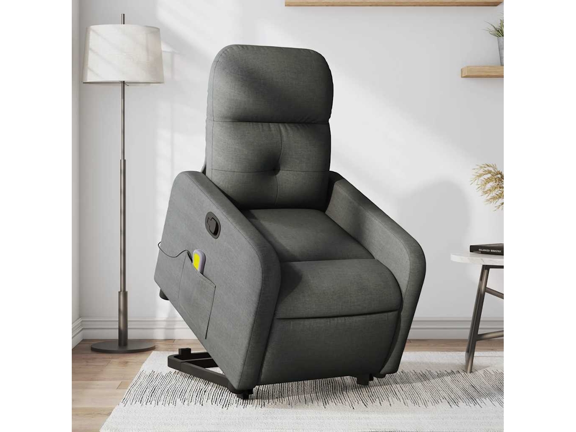 Vidaxl Poltrona Elevatória De Massagens Tecido Cinzento-escuro