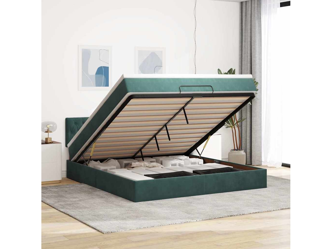 Estrutura De Cama Otomana Com Colchão 180x200 Cm Verde Escuro