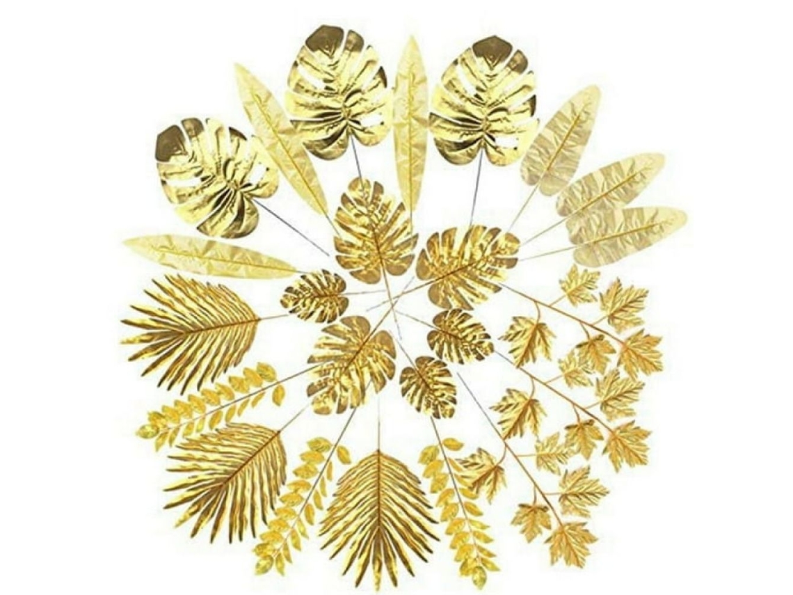 Design De Flores De Simulação, Folhas Tropicais, Design Realista, Material Premium, Folhas De Palmeira E Samambaia Artificiais Douradas Com Revestimen