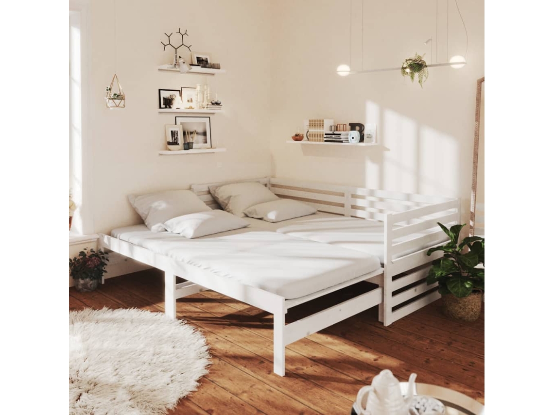 2x (90x200) cm estructura de sofá cama extraíble en pino macizo blanco