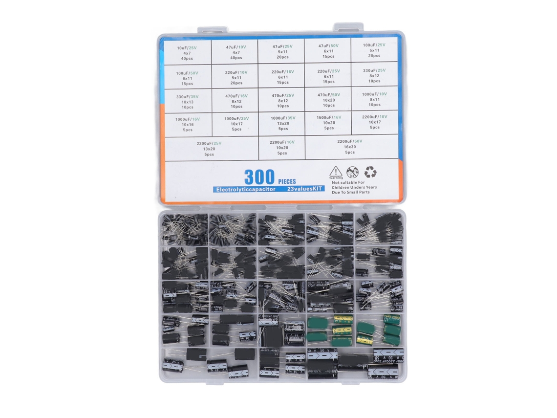 Kit de Capacitores Eletrolíticos 23 Valores 10-2200uf 10v/50v com Marca