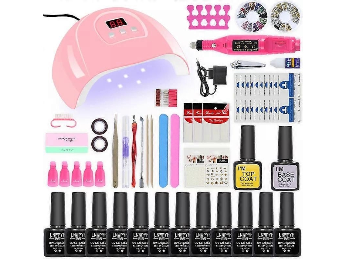 Kit De Unhas Com Lâmpada Uv De 54/24 W, 12/6 Cores De Verniz De Gel, Base, Acabamento E Torno Elétrico Para Manicure