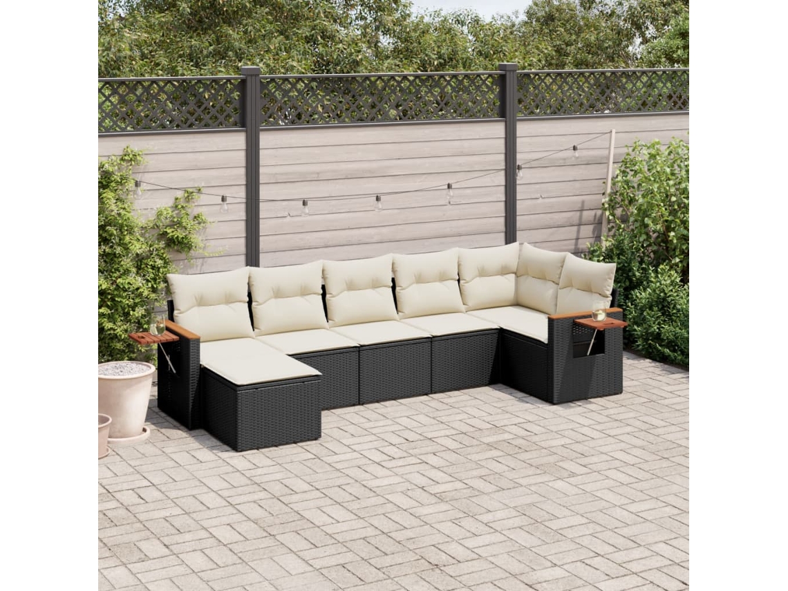 Vidaxl 7 Pcs Conjunto De Sofás P/ Jardim C/ Almofadões Vime Pe Preto