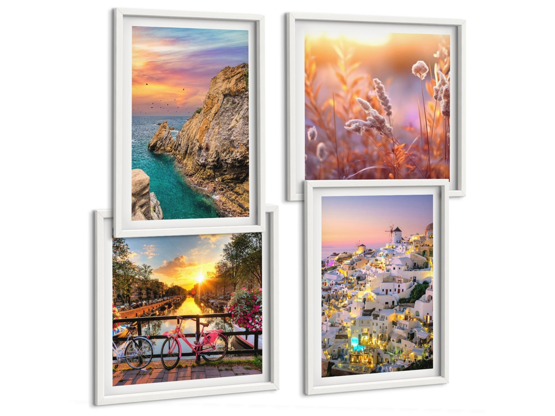 Galeria De Pinturas Murais Paisagens Costeiras, Pôr Do Sol Moldura Branca Fotos Para O Escritório Espelharte (conjunto De 4 Imagens)