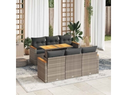 Vidaxl 7 Pcs Conjunto Sofás Jardim Almofadões Vime Pe/acácia Cinzento