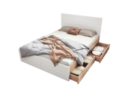 Cama de Casal Moderna em Madeira 160x200 Cm com 2 Gavetas e Estrado Ripado em Carvalho Branco PAPRIKA