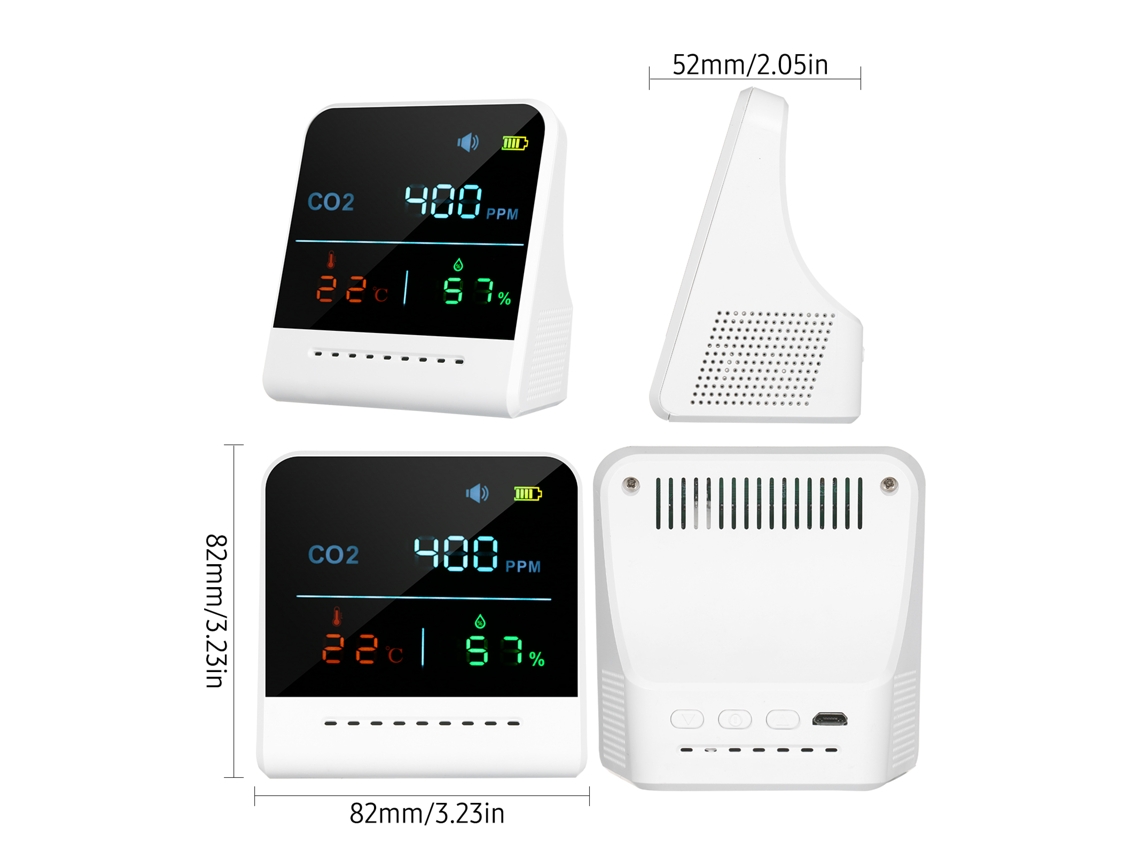 Monitor de qualidade do ar CO2 YURU com tela LCD, detector de alarme, temperatura, umidade, recarregável