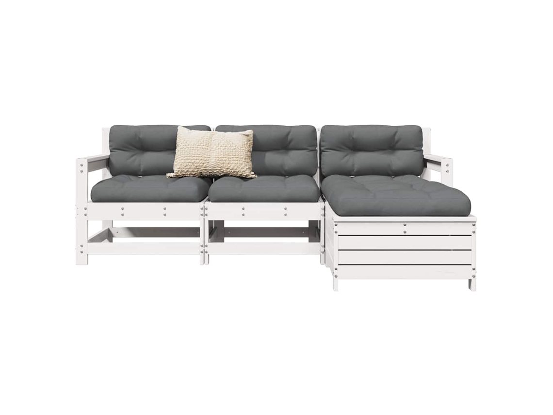 Vidaxl 4 Pcs Conjunto Sofás De Jardim Madeira De Pinho Maciça Branco