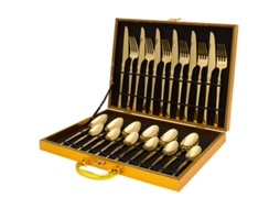 Conjunto De Talheres De Aço Inoxidável (faca, Garfo E Colher) Com 24 Peças - Dourado