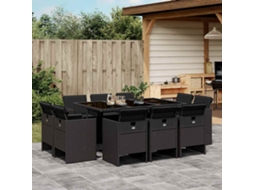 Vidaxl 11 Pcs Conjunto De Jantar P/ Jardim C/ Almofadões Vime Pe Preto