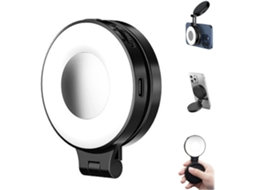 Luz De Selfie Magnética 3 Em 1 Com Espelho, Rotação De 360° E Suporte Para Celular (preta)