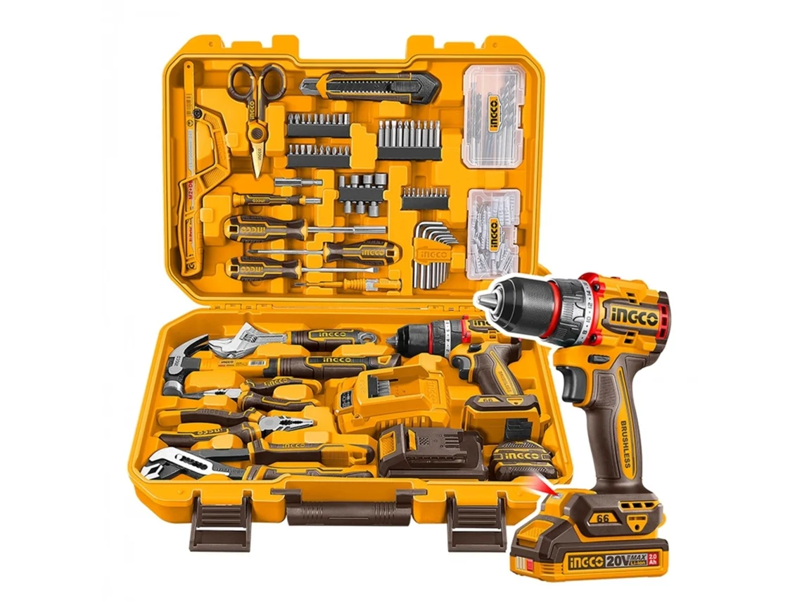Aparafusadora 20v Brushless + Bat 2.0ah, Carregador E Mala Ferramentas 166pç Refª Hkthp41662e Ingco