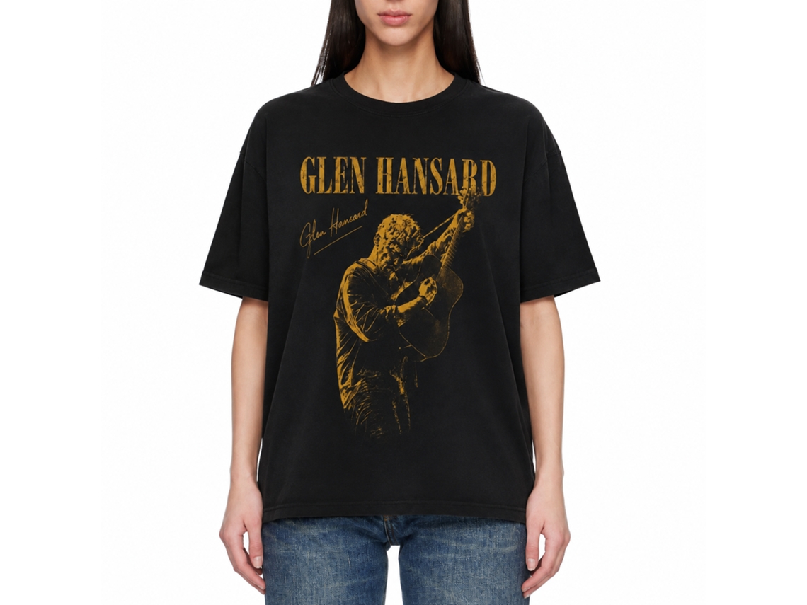 Camiseta Rockinstone Glen Hansard Tribute, Camiseta Vintage em Homenagem à Música, Camiseta para Fãs de Violão Acústico com Design Exclusivo e Exclusivo