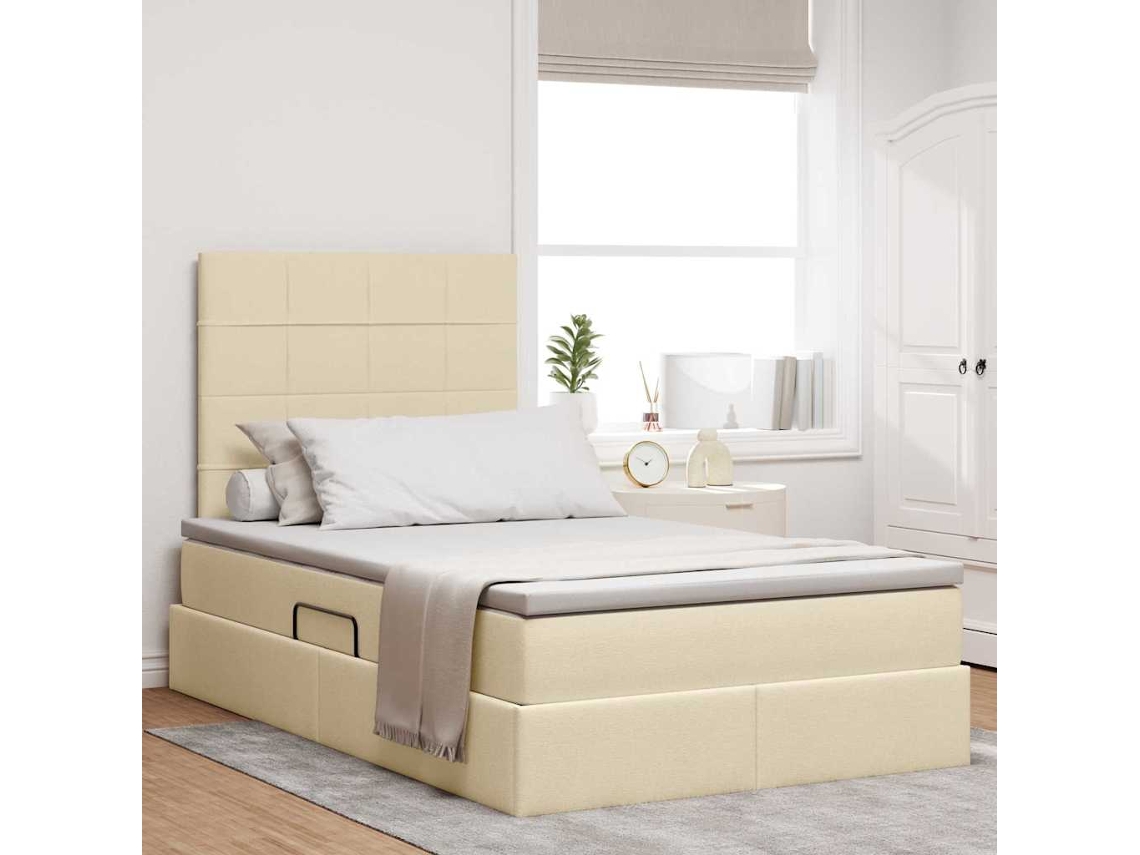 Vidaxl Cama Com Arrumação E Colchão Creme 120 X 200 Cm Tecido