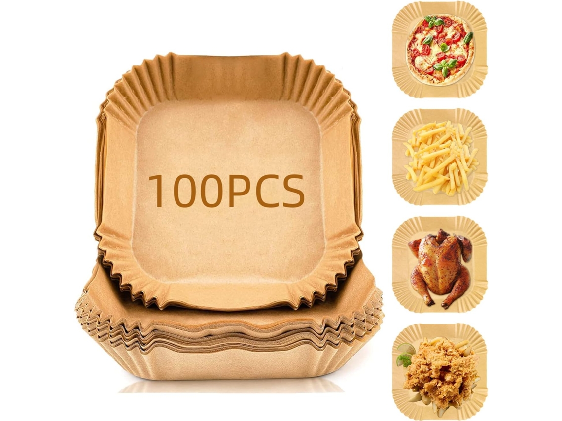 Papel Para Fritadeira A Ar, 100 Unidades, Antiaderente, Descartável, Quadrado, 16 Cm