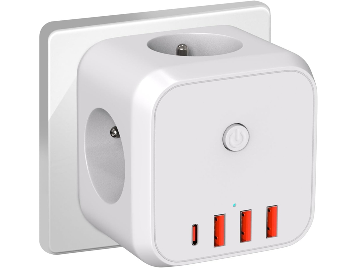 Régua De Tomadas Parede Em Formato Cubo, 7 1, Com Carregador Usb, 3 Ac, 4000w E Interruptor. Perfeita Para Sala Estar, Escritório Quarto.