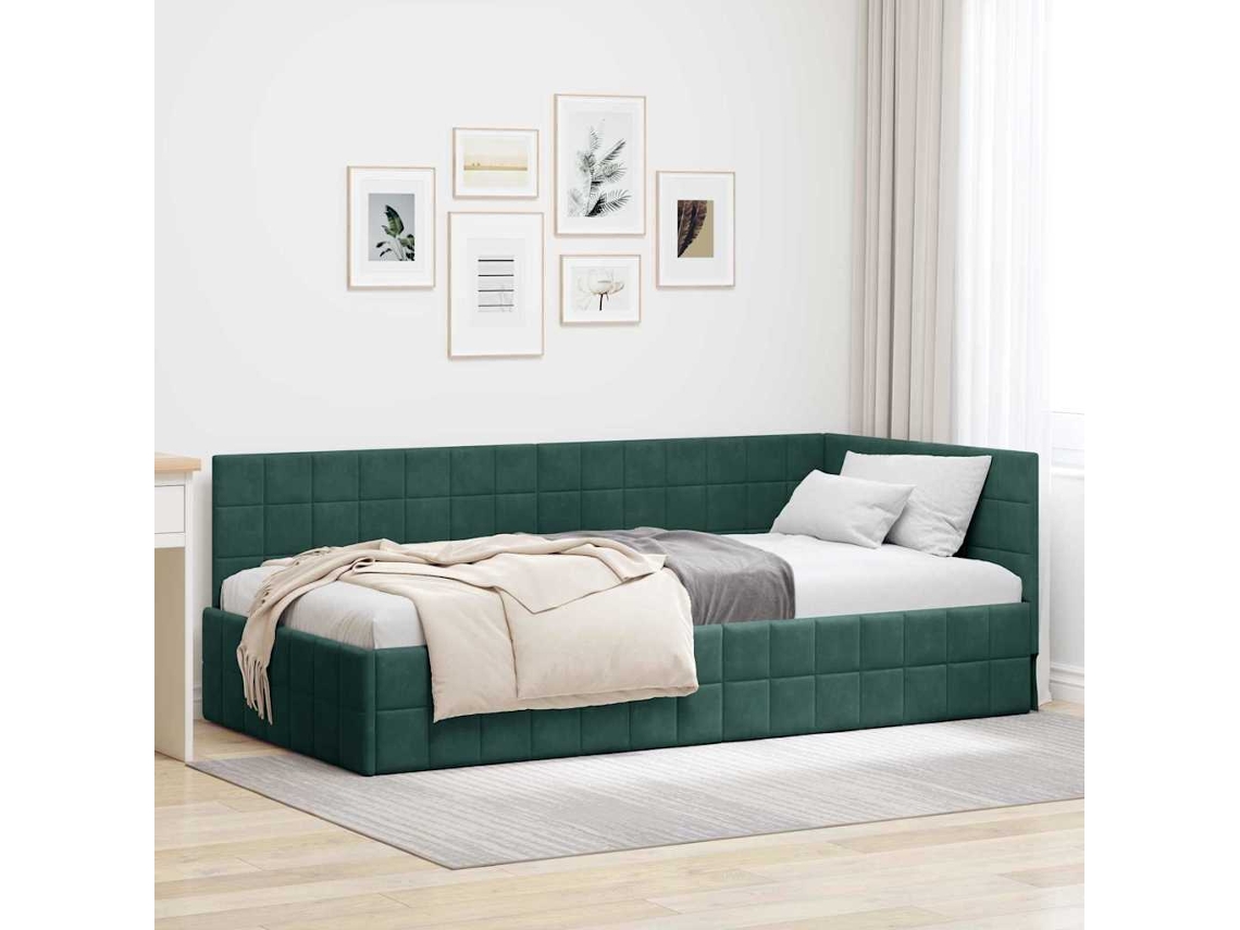 Vidaxl Estrutura De Cama De Canto Verde Escuro 90 Cm X 200 Cm Veludo