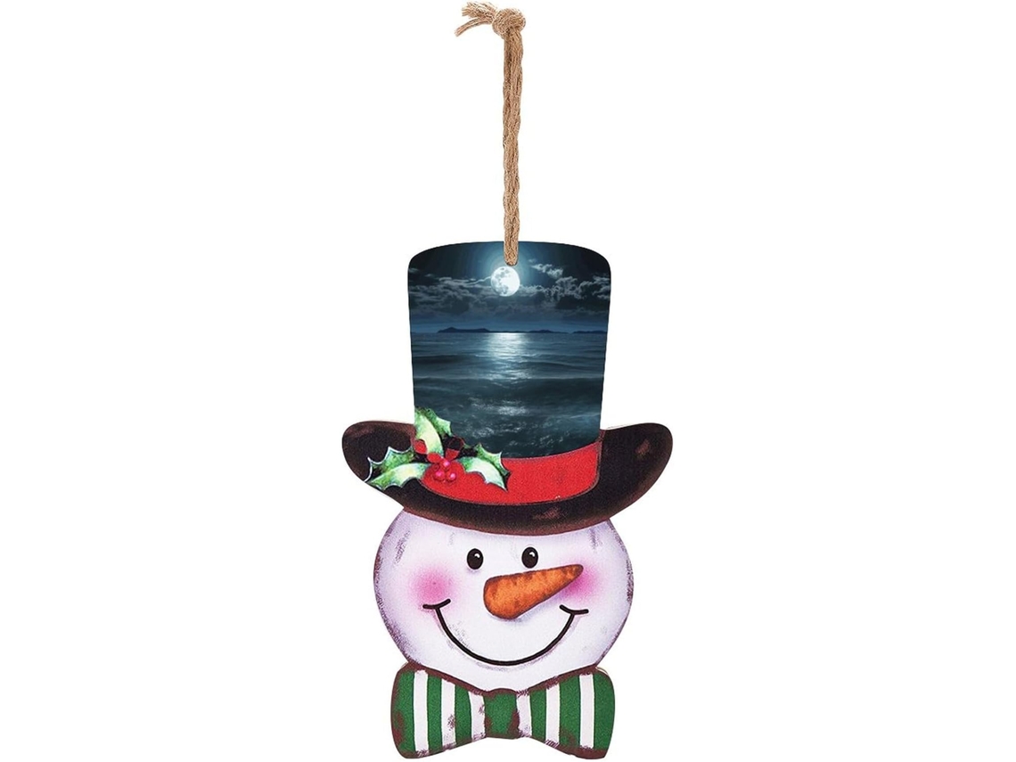 Enfeite De Natal De Madeira Com Boneco De Neve E De Em Madeira De Lua