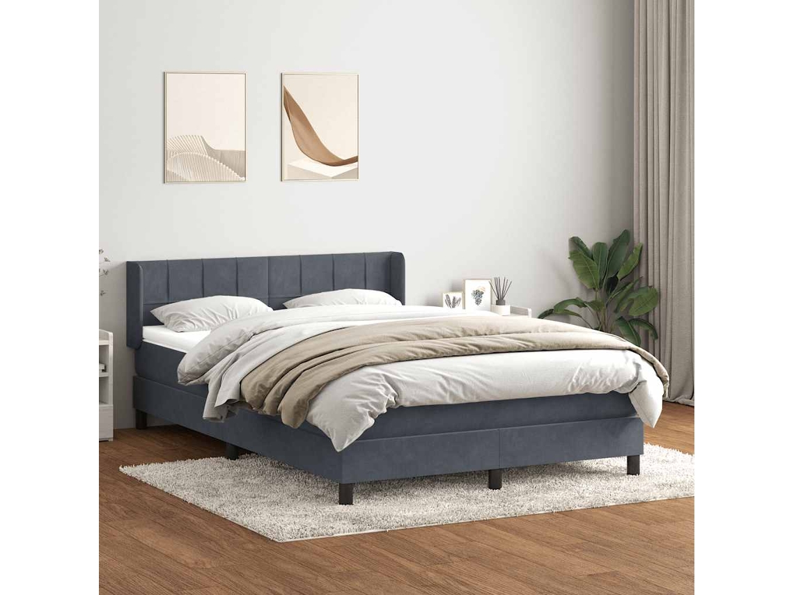 Vidaxl Cama Com Molas/colchão 160x210 Cm Veludo Cinzento-escuro