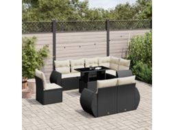 9 Pcs Conjunto De Sofás P/ Jardim C/ Almofadões Vime Pe Preto Dkd Home Decor