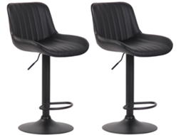 Conjunto de 2 bancos de bar Lentini em imitação de pele preto/preto CLP
