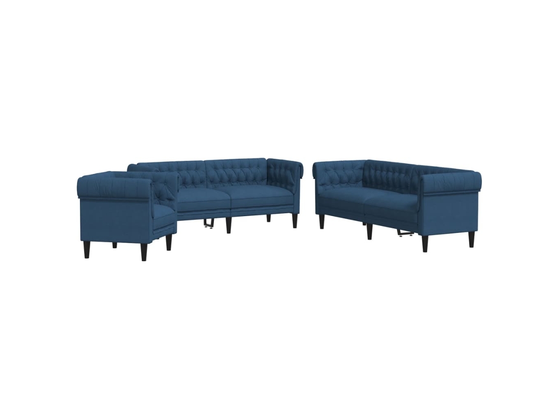 3 Pcs Conjunto de Sofás Tecido Azul MAISON EXCLUSIVE