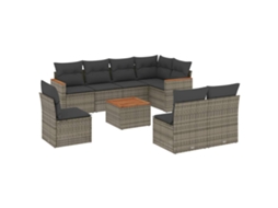 Conjunto de 9 sofás para jardim com almofadões Vime Pe Cinzento MAISON EXCLUSIVE (90x200 cm)