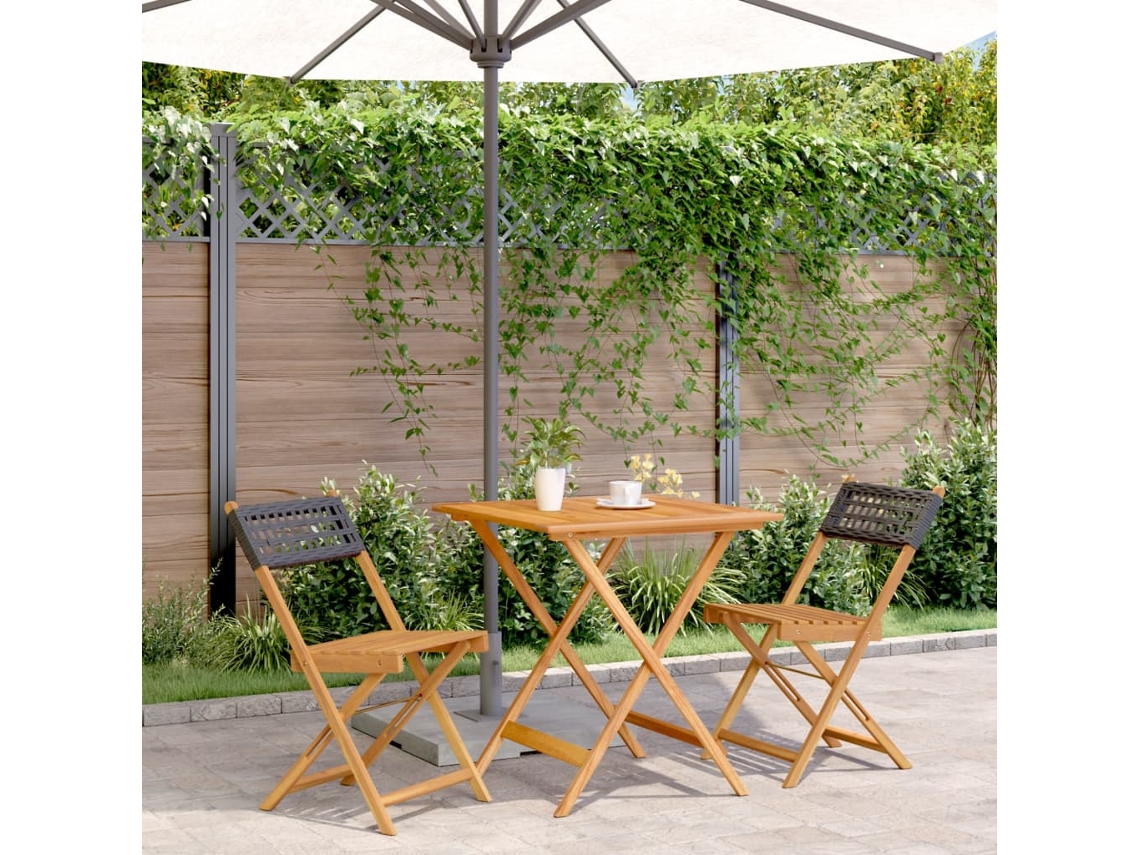 3 Pcs Conjunto De Bistrô Vime Pe E Madeira Maciça Preto Dkd Home Decor