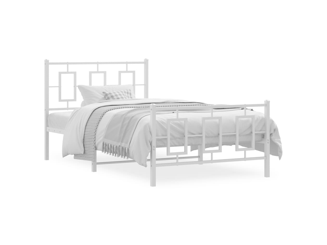 Cama com Cabeceira e Pés VIDAXL Metal Branco (100x200cm)