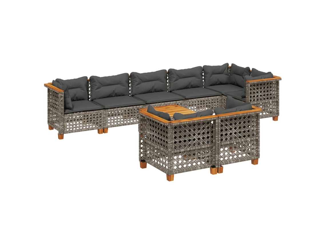 Maison Exclusive - 9 Pcs Conjunto Sofás P/ Jardim Com Almofadões Vime Pe Cinzento