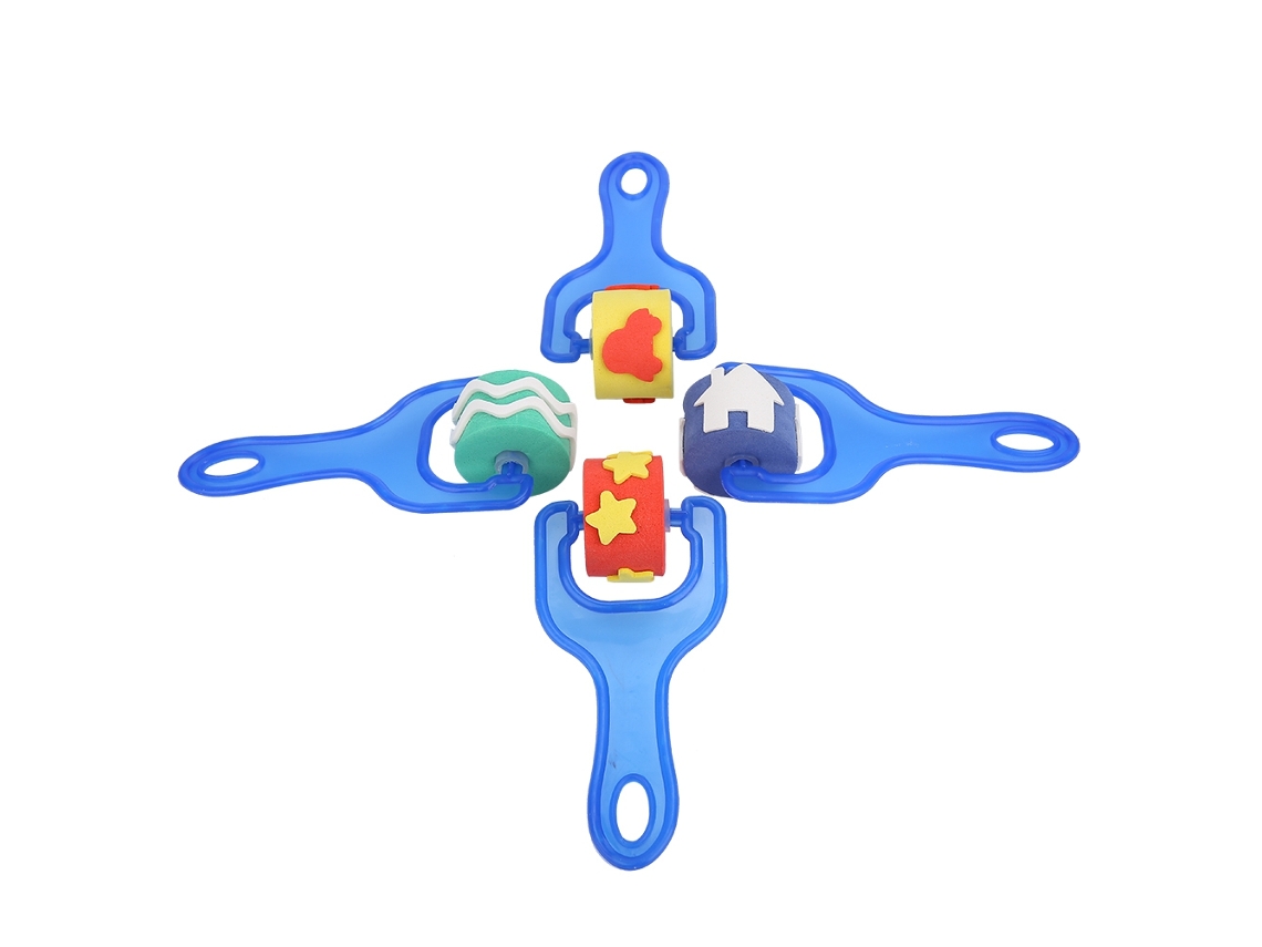 Mali 4pcs Ferramenta Diy de Pintura para Crianças Pincel de Esponja com Rodinha (cabo Azul)