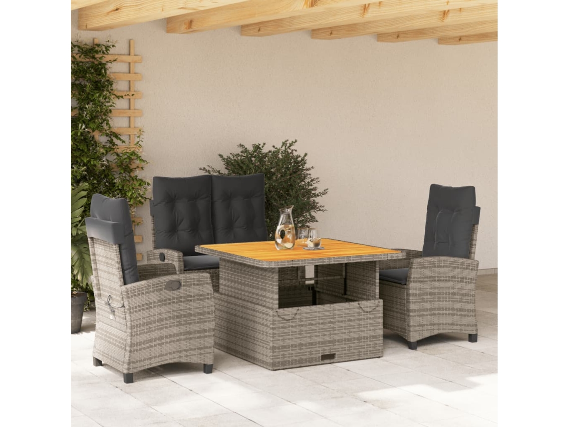 Vidaxl 4 Pcs Conjunto De Jantar P/ Jardim C/ Almofadões Vime Pe Cinza