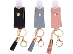 Conjunto de 3 pequenos jarros de plástico vazios e reutilizáveis com revestimento em couro PU para armazenamento.
