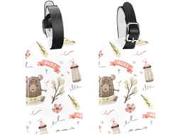 Conjunto De 2 Etiquetas Bagagem Viagem Com Estampa Ursinho Bebê Em Aquarela, Bolsas, Malas E Mochilas, Com Alça De