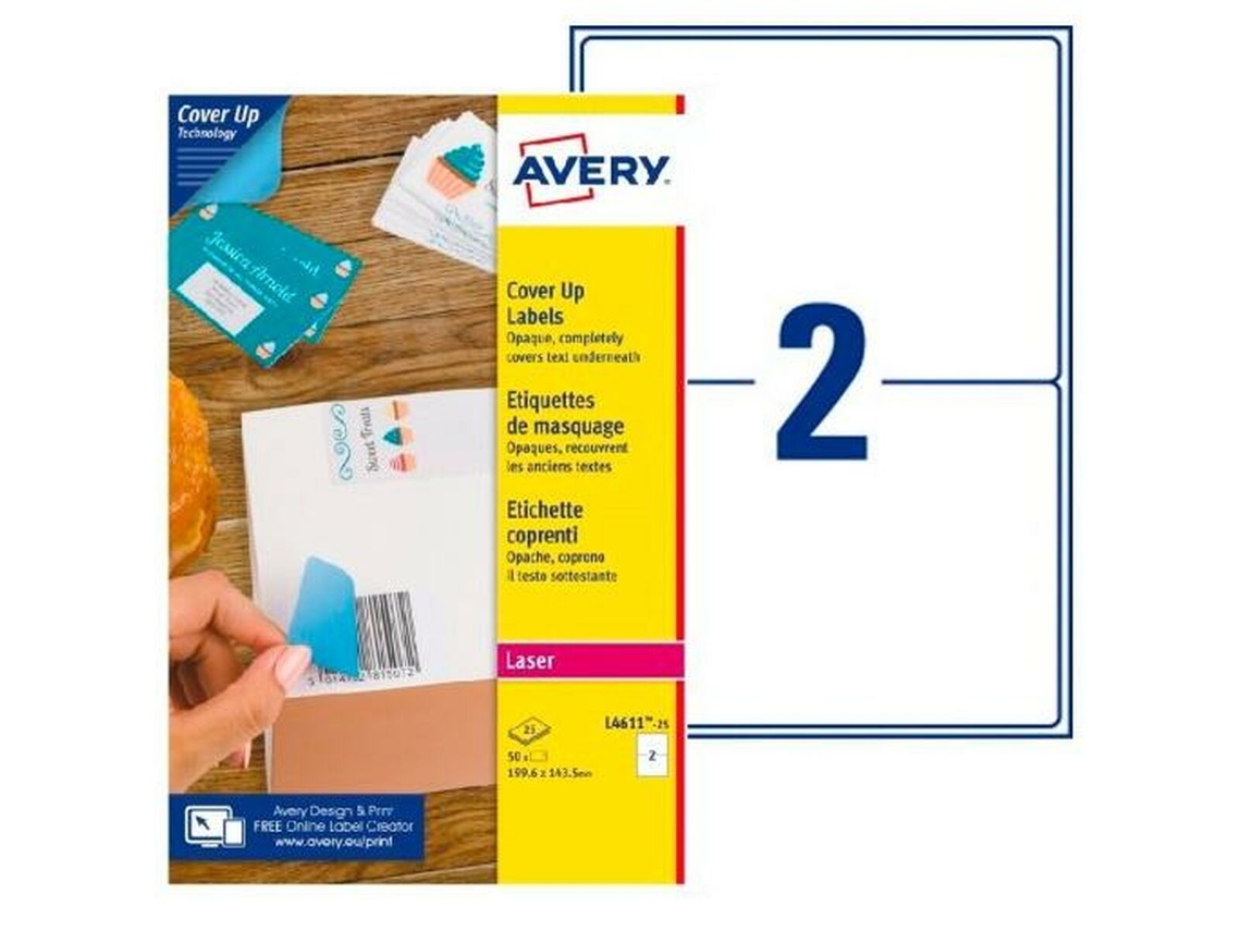 Etiquetas AVERY 199,6 X 143,5 Mm Branco 25 Folhas