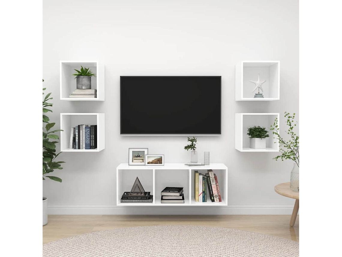 Vidaxl 5 Pcs Conjunto De Móveis De Tv Contraplacado Branco