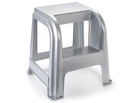 Banqueta De Plástico Cinza Prateado Com Degrau 45,5 X 44,2 X 42 Cm, Banco, Cadeira, Escada Leve De Dois Degraus, Casa Acan