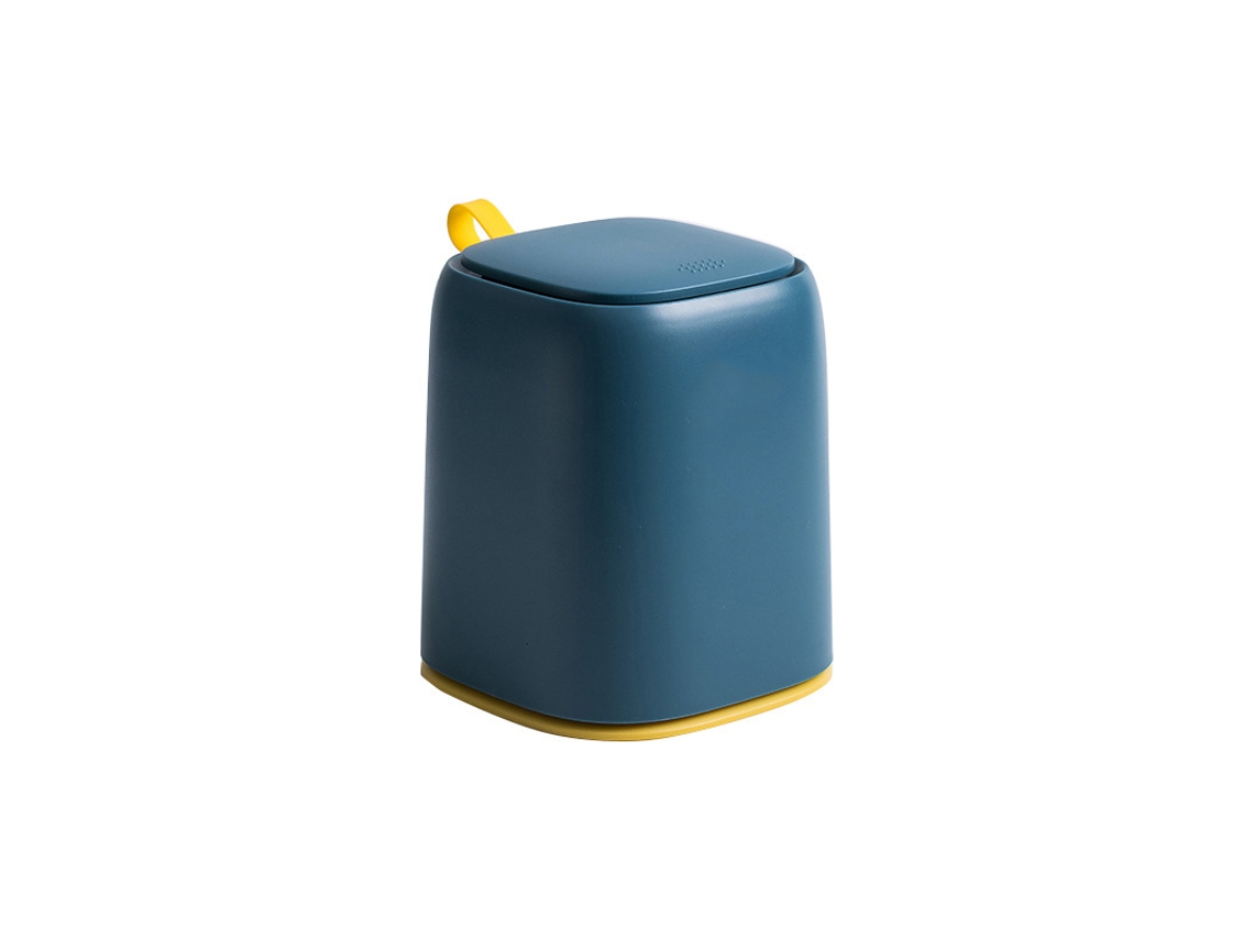 Lixeira de Mesa Mini com Tampa de Pressão para Escritório Banheiro Azul Escuro