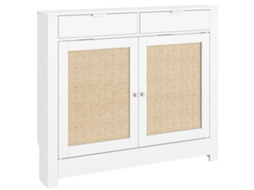 Cobertura Para Radiador Com Portas Rebatíveis E Vime Proteção De Mdf 111x19x95,5 Cm Com Compartimento Desenho Boémio Branco