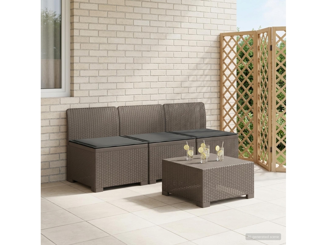 Vidaxl Sofá De Jardim 3 Lugares Com Almofadas Visual Rattan Pp