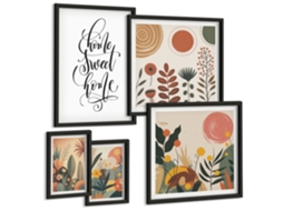 Pinturas Murais Modernas Composição Zen Tranquila, Flores E Água Moldura Preta Imagens Para Um Quarto Infantil Espelharte (conjunto De 5 Imagens)