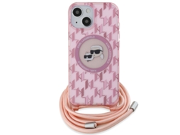 Capa para iPhone 15 KARL LAGERFELD Pele Sintética Rígida Rosa