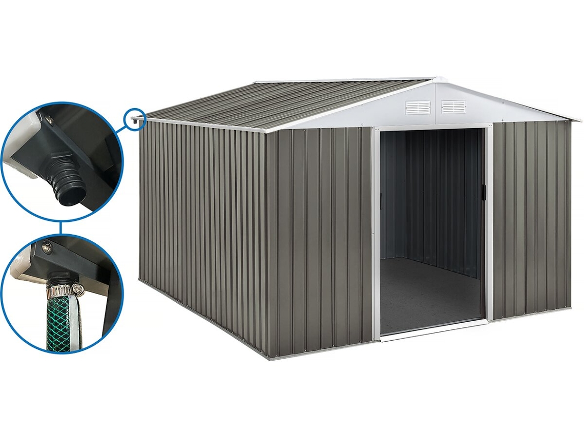 Abrigo de jardim de metal de 15,16 m² com calha Habitat et Jardin