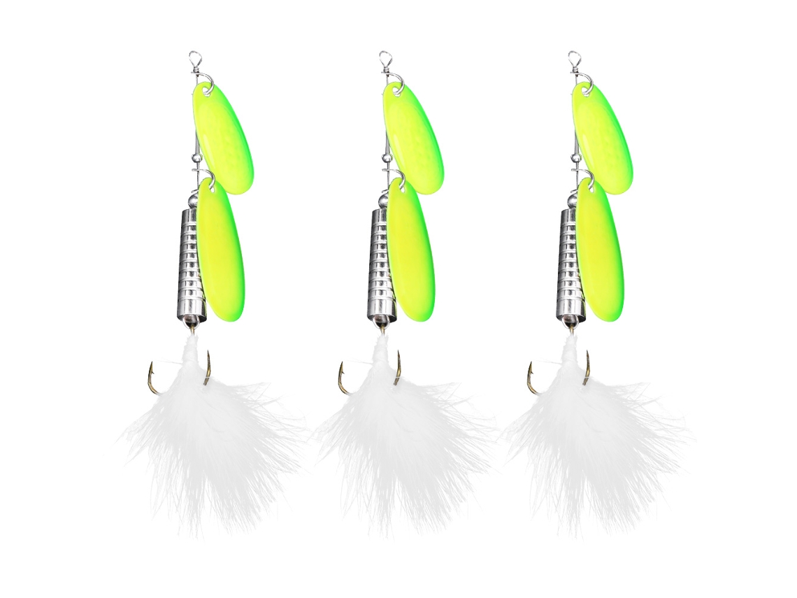 3 Iscas de Pena Spinner Spoon com Gancho Triplo