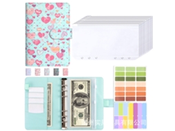 A6 Love Eiffel Korean Macaron Pu Leather Ring Binder Journal Notebook, Blue, With 12-zipper Pockets And 3-colored